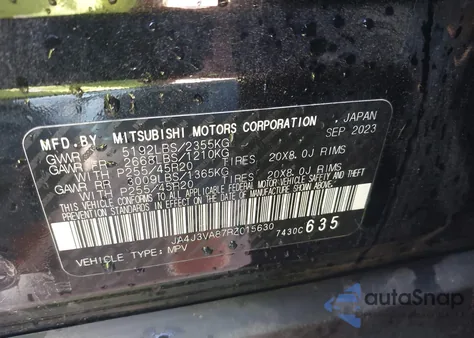 2024 Mitsubishi Outlander Se 2.5 2Wd z USA, uszkodzony, nr VIN JA4J3VA87RZ015630